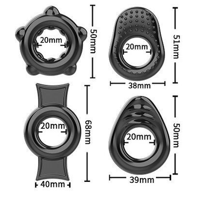 Купить набор из 4 черных эрекционных колец на пенис с рельефом Image