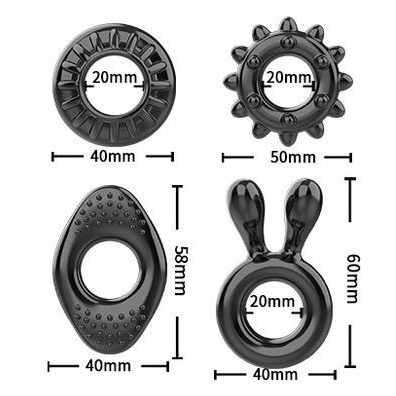 Купить набор из 4 черных эрекционных колец на пенис Image