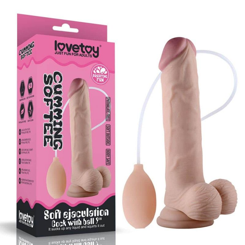 Купить телесный фаллоимитатор с имитацией эякуляции 9  soft ejaculation cock with ball - 22,9 см. Image