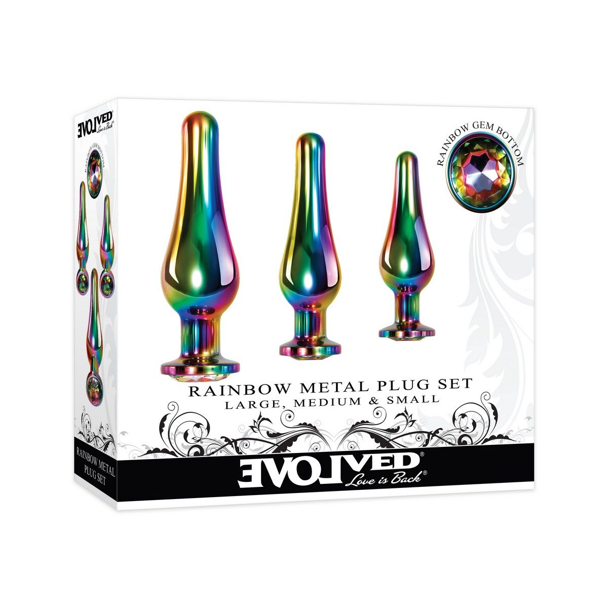 Купить набор из 3 радужных анальных пробок rainbow metal plug set Image