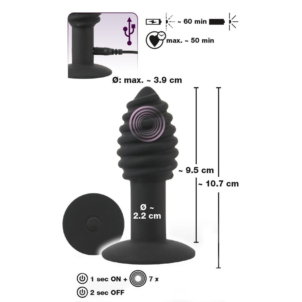 Купить черная анальная вибропробка twist butt plug - 10,7 см. Image