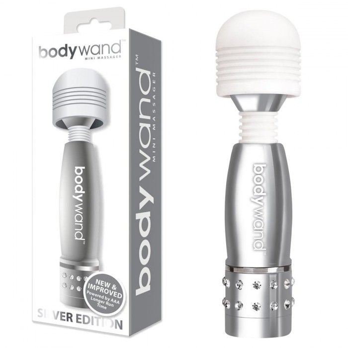 Купить серебристый жезловый мини-вибратор с кристаллами mini massager silver edition Image