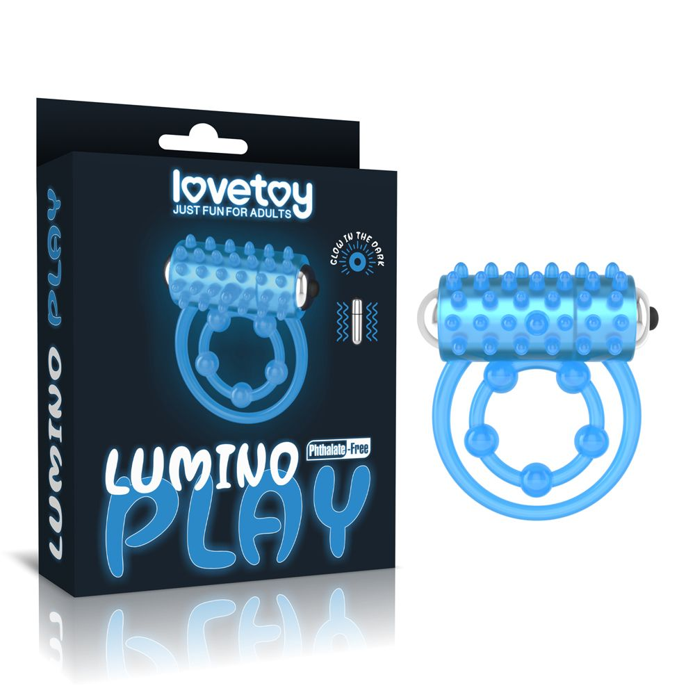 Купить голубое, светящееся в темноте виброкольцо lumino play vibrating penis ring Image