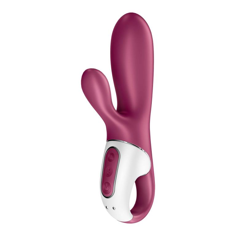 Купить малиновый вибратор-кролик hot bunny с функцией нагрева - 17,5 см. Image