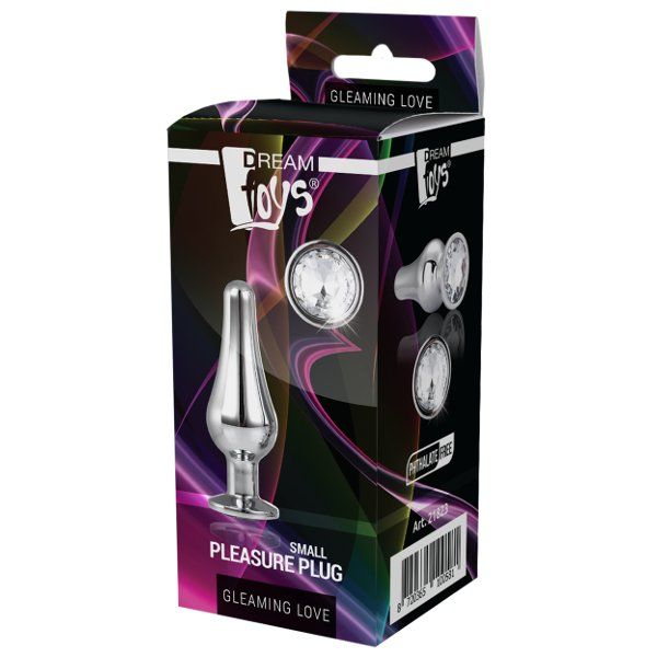 Купить серебристая анальная пробка с кристаллом silver pleasure plug s - 9 см. Image