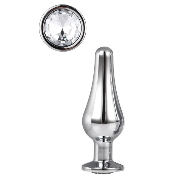 Купить серебристая анальная пробка с кристаллом silver pleasure plug s - 9 см. Image