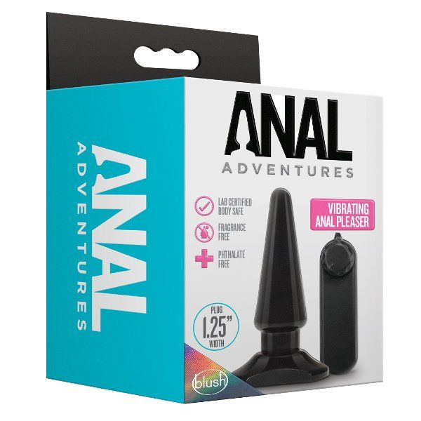 Купить черная анальная пробка с вибрацией basic vibrating anal pleaser - 10,2 см. Image