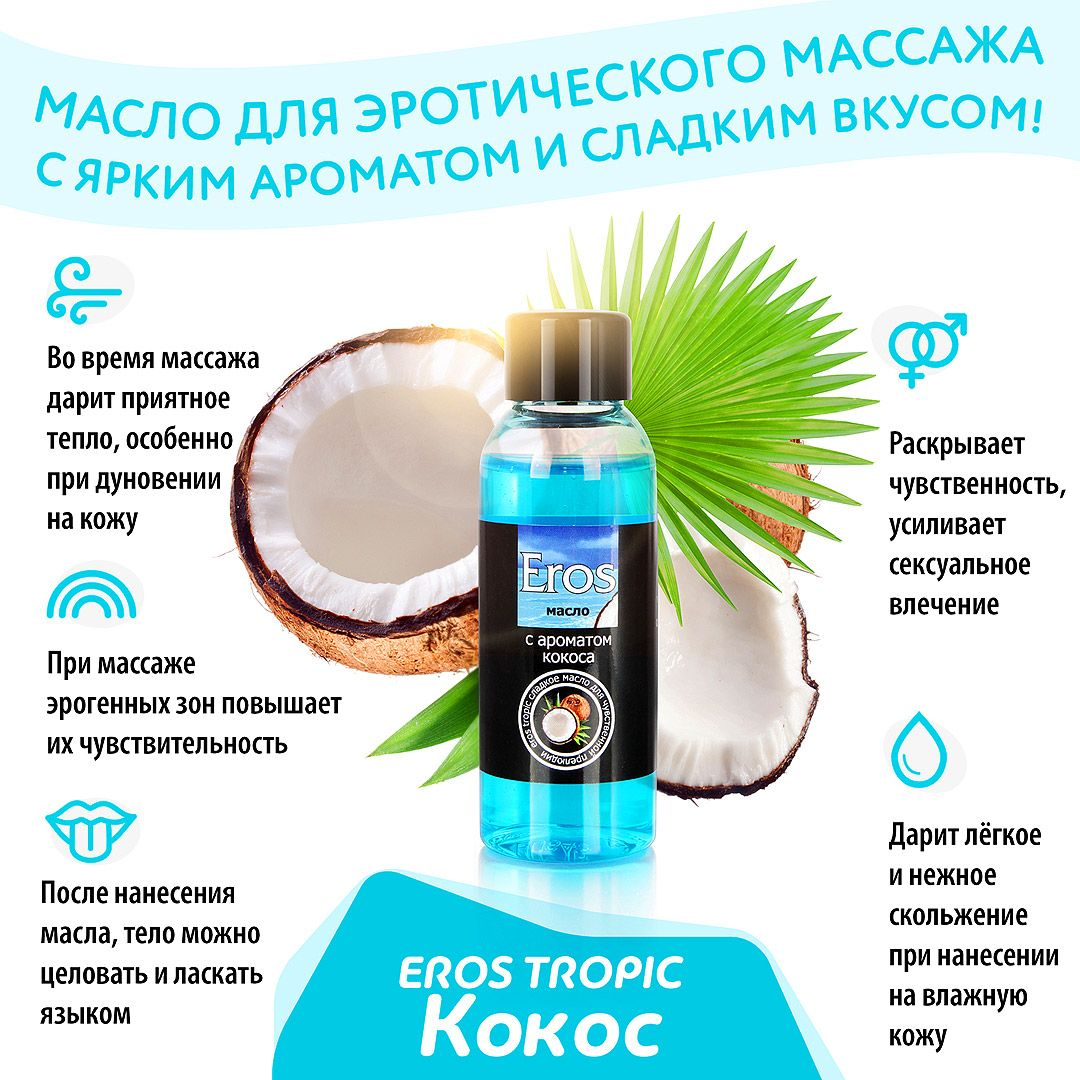 Купить массажное масло eros tropic с ароматом кокоса - 50 мл. Image