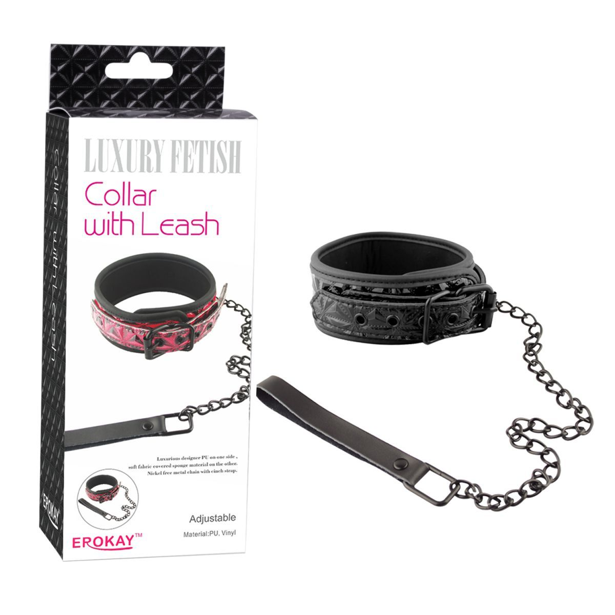 Купить чёрный кожаный ошейник с поводком collar with leash Image