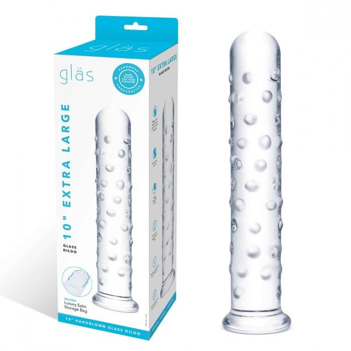 Купить прозрачный стеклянный фаллос с массажным рельефом 10  extra large glass dildo - 25,5 см. Image