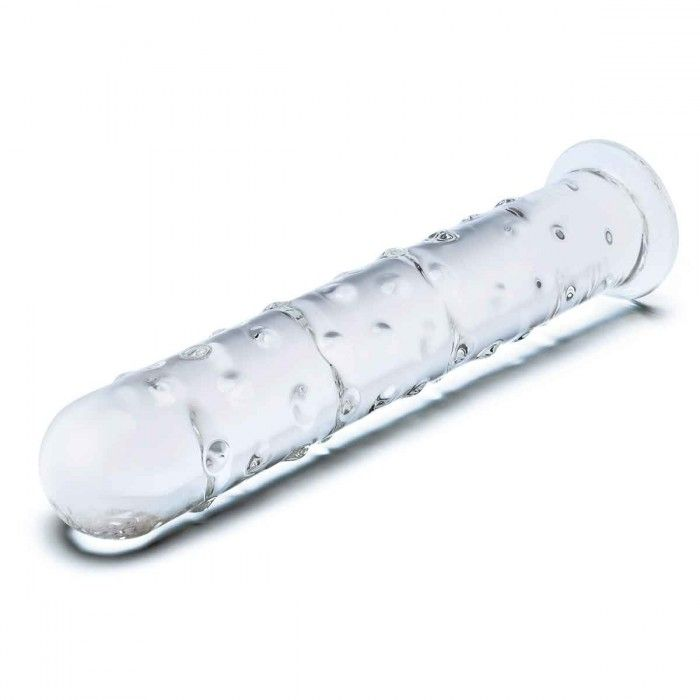 Купить прозрачный стеклянный фаллос с массажным рельефом 10  extra large glass dildo - 25,5 см. Image