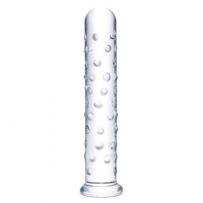 Купить прозрачный стеклянный фаллос с массажным рельефом 10  extra large glass dildo - 25,5 см. Image