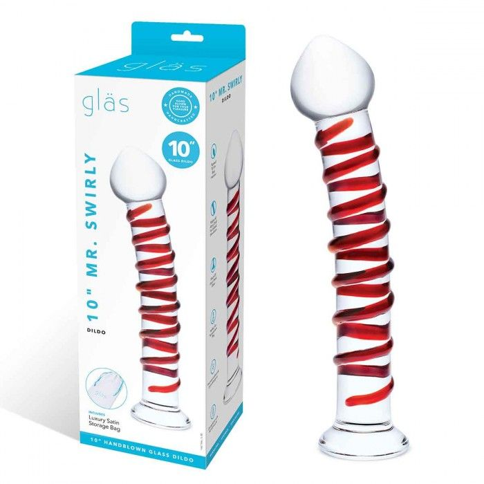 Купить прозрачный стимулятор с красной спиралью 10  mr. swirly dildo - 25,4 см. Image