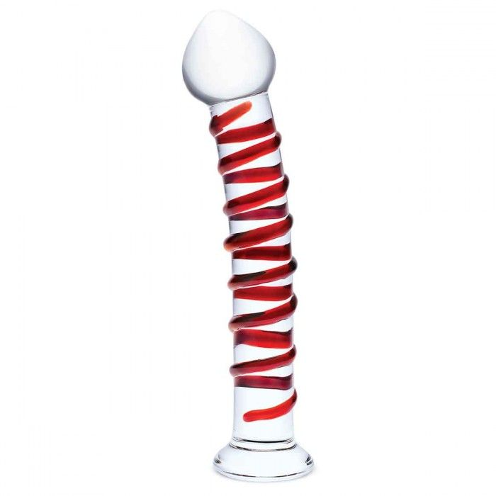 Купить прозрачный стимулятор с красной спиралью 10  mr. swirly dildo - 25,4 см. Image