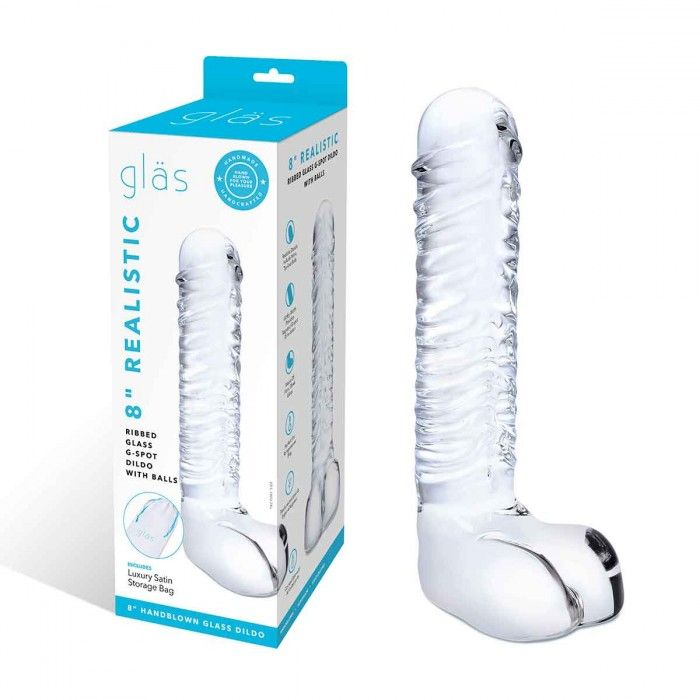 Купить прозрачный фаллоимитатор 8  realistic ribbed glass dildo - 20,3 см. Image