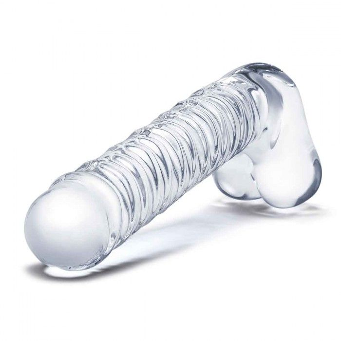 Купить прозрачный фаллоимитатор 8  realistic ribbed glass dildo - 20,3 см. Image