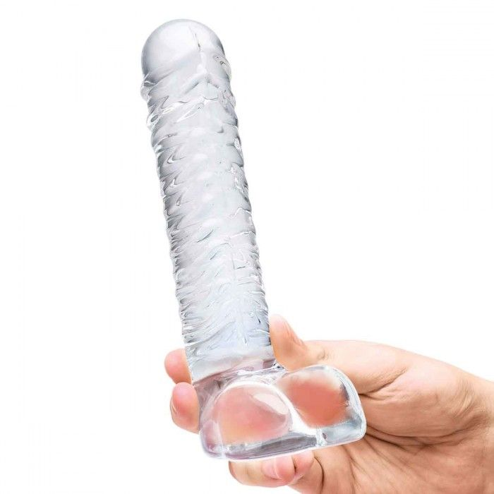 Купить прозрачный фаллоимитатор 8  realistic ribbed glass dildo - 20,3 см. Image