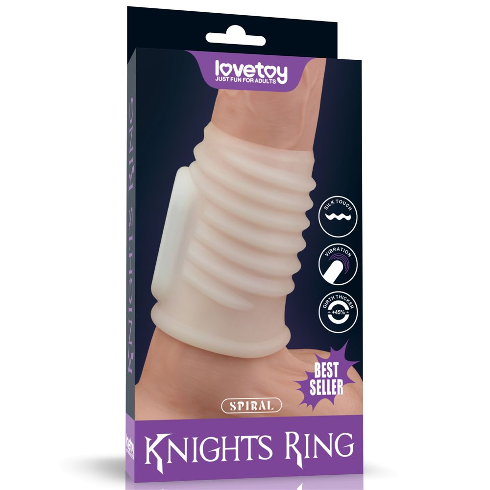 Купить белая ребристая вибронасадка на пенис knights ring Image