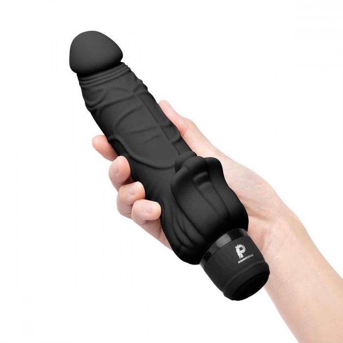 Купить черный вибратор-реалистик с клиторальными лепестками 7  realistic vibrator - 21,5 см. Image