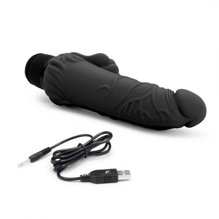 Купить черный вибратор-реалистик с клиторальными лепестками 7  realistic vibrator - 21,5 см. Image