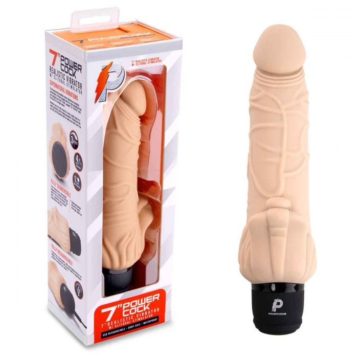 Купить телесный вибратор-раелистик с клиторальными лепестками 7  realistic vibrator - 21,5 см. Image