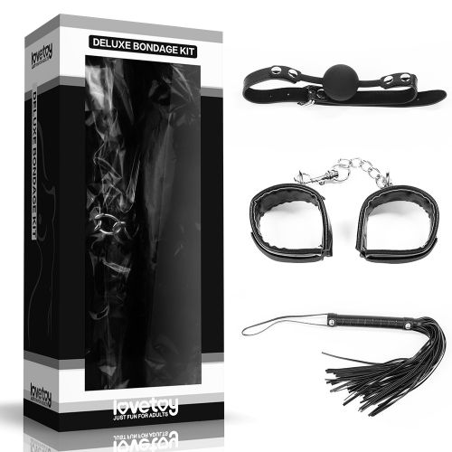 Купить бдсм-набор deluxe bondage kit: наручники, плеть, кляп-шар Image