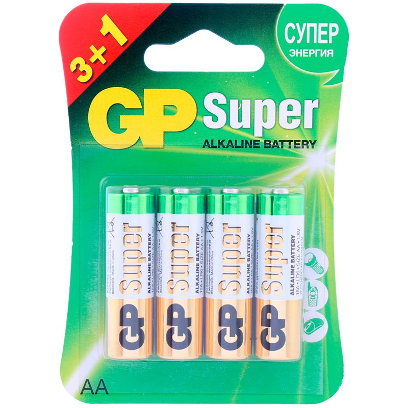 Купить батарейки gp super alkaline аa/lr6 15а - 3+1 шт. Image