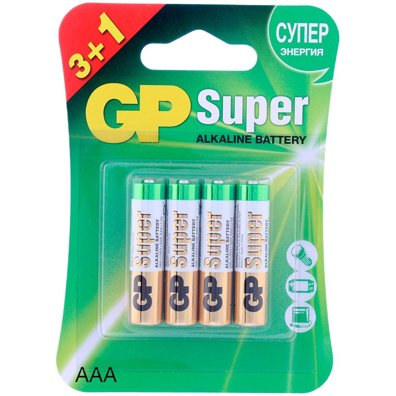 Купить батарейки gp super alkaline ааa/lr03 24а - 3+1 шт. Image