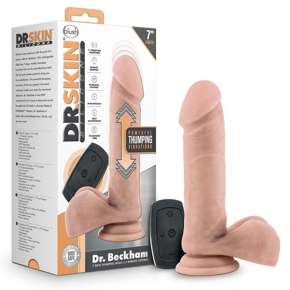 Купить телесный вибратор-реалистик dr. beckham 7.5 inch thumping dildo with remote control - 19 см. Image