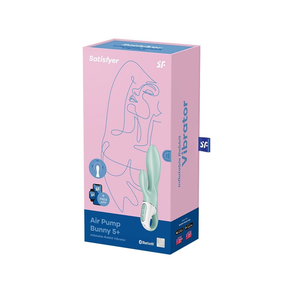 Купить зеленый вибратор-кролик satisfyer air pump bunny 5+ с функцией расширения - 20,4 см. Image