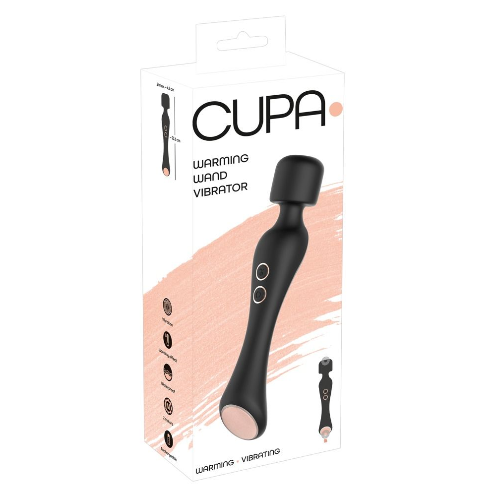 Купить черный вибромассажер с подогревом cupa warming wand - 22,6 см. Image