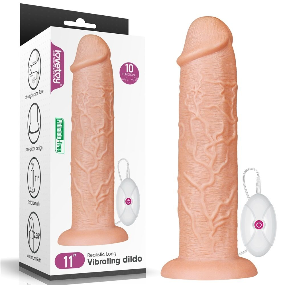 Купить телесный вибратор-гигант 11 inch realistic long vibrating dildo - 28 см. Image