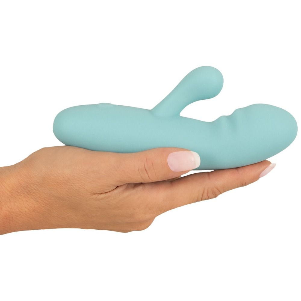 Купить бирюзовый мини-вибратор с клиторальным отростком rabbit vibrator - 15,5 см. Image