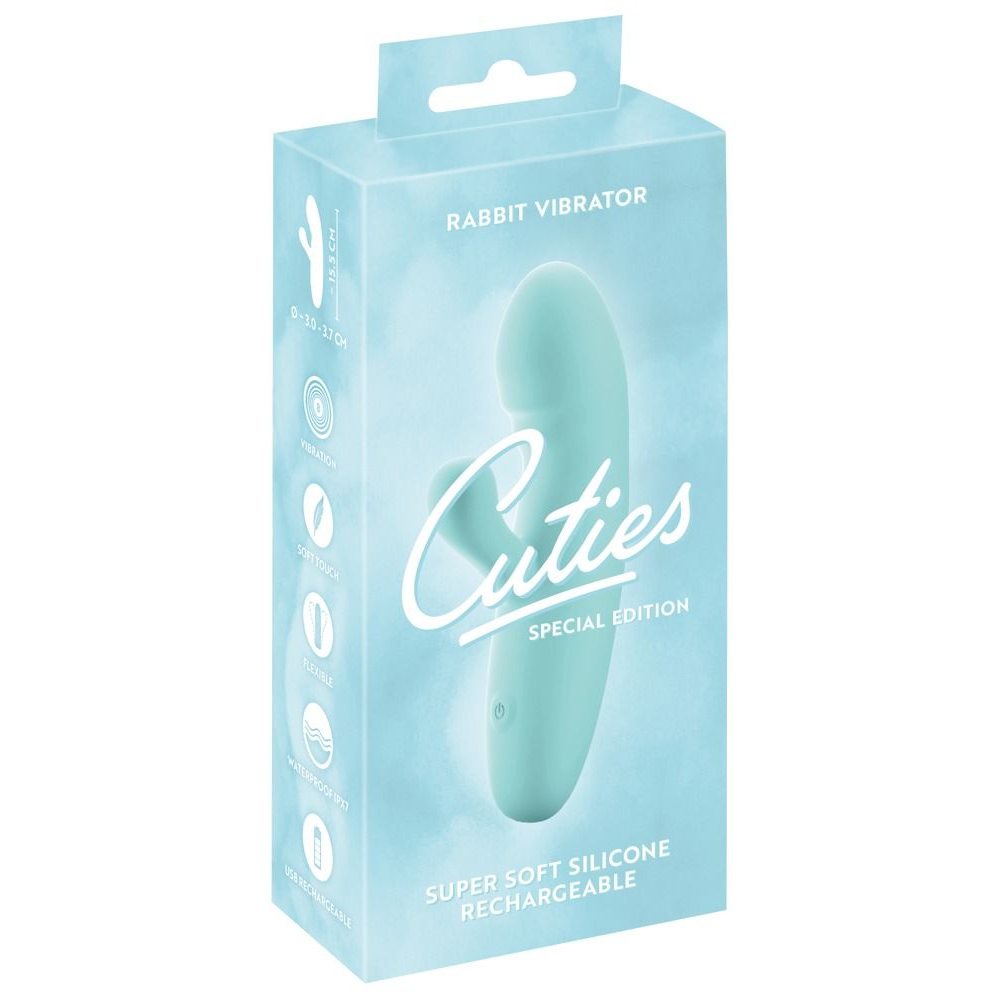 Купить бирюзовый мини-вибратор с клиторальным отростком rabbit vibrator - 15,5 см. Image