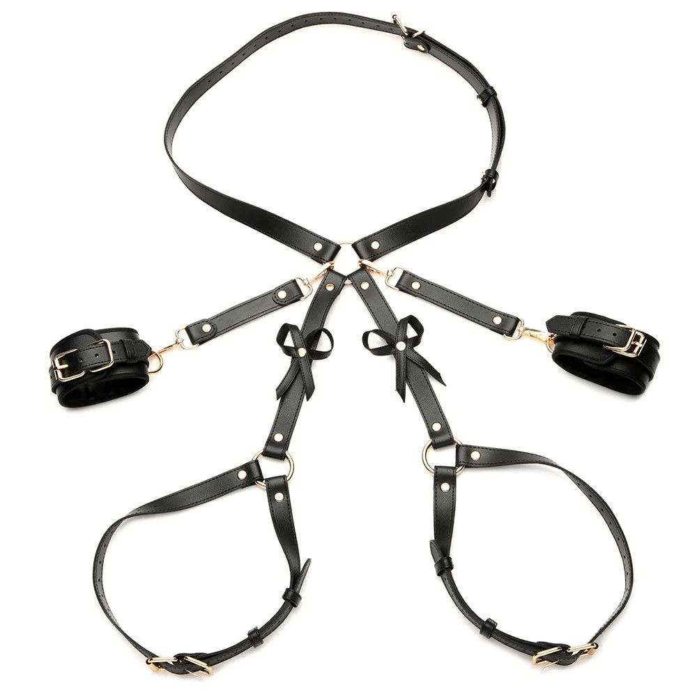 Купить черная сбруя bondage harness на бедра с бантиками - размер m-l Image