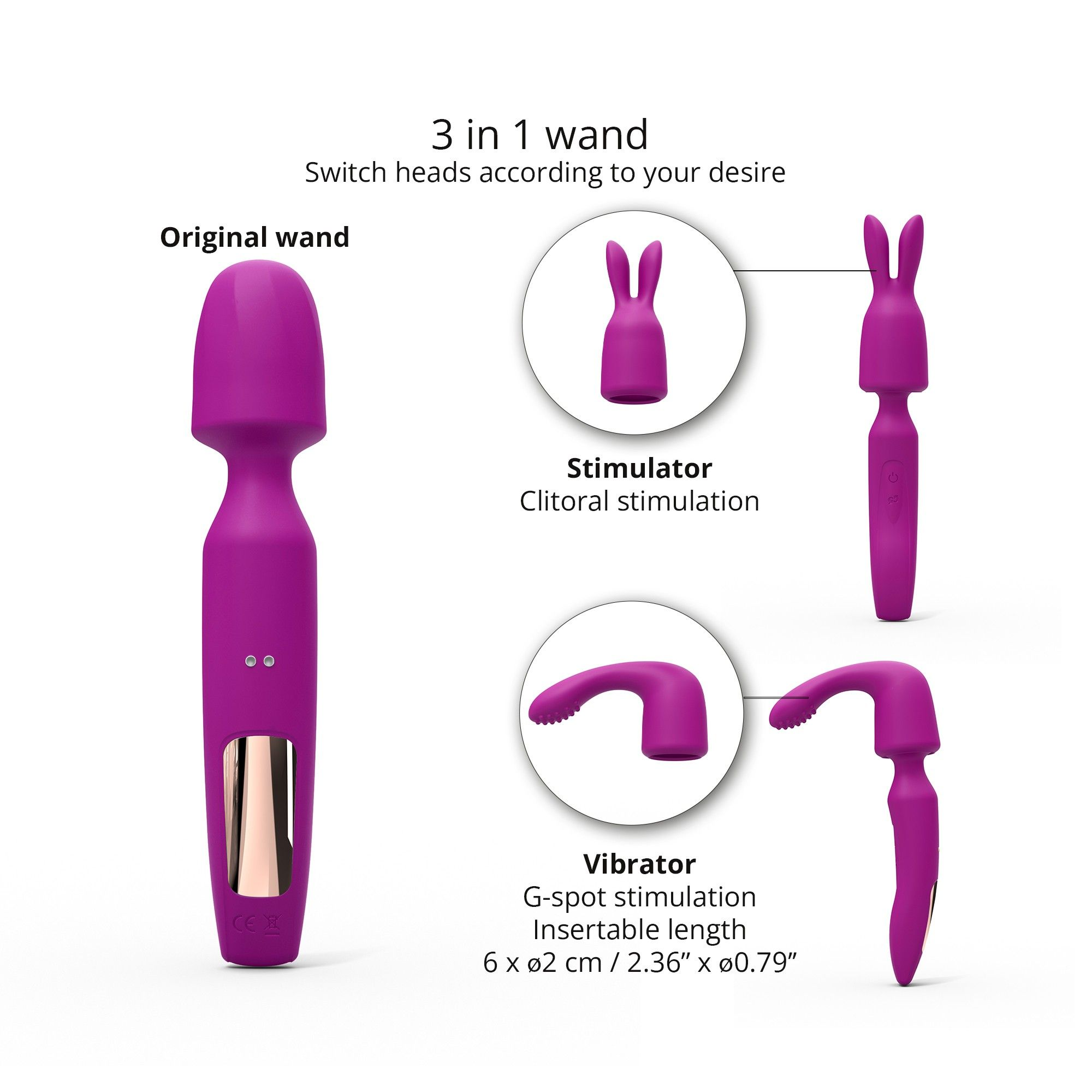 Купить лиловый вибратор с 2 сменными насадками r-evolution wand vibrator with 2 attachments Image