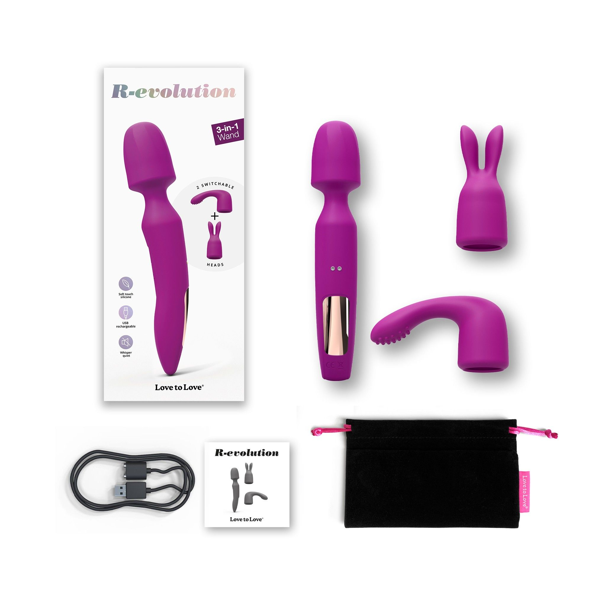 Купить лиловый вибратор с 2 сменными насадками r-evolution wand vibrator with 2 attachments Image