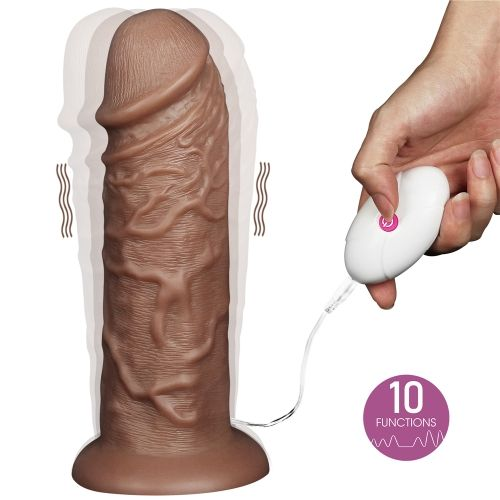 Купить коричневый вибратор-гигант 10.5 realistic chubby vibrating dildo - 26,6 см. Image