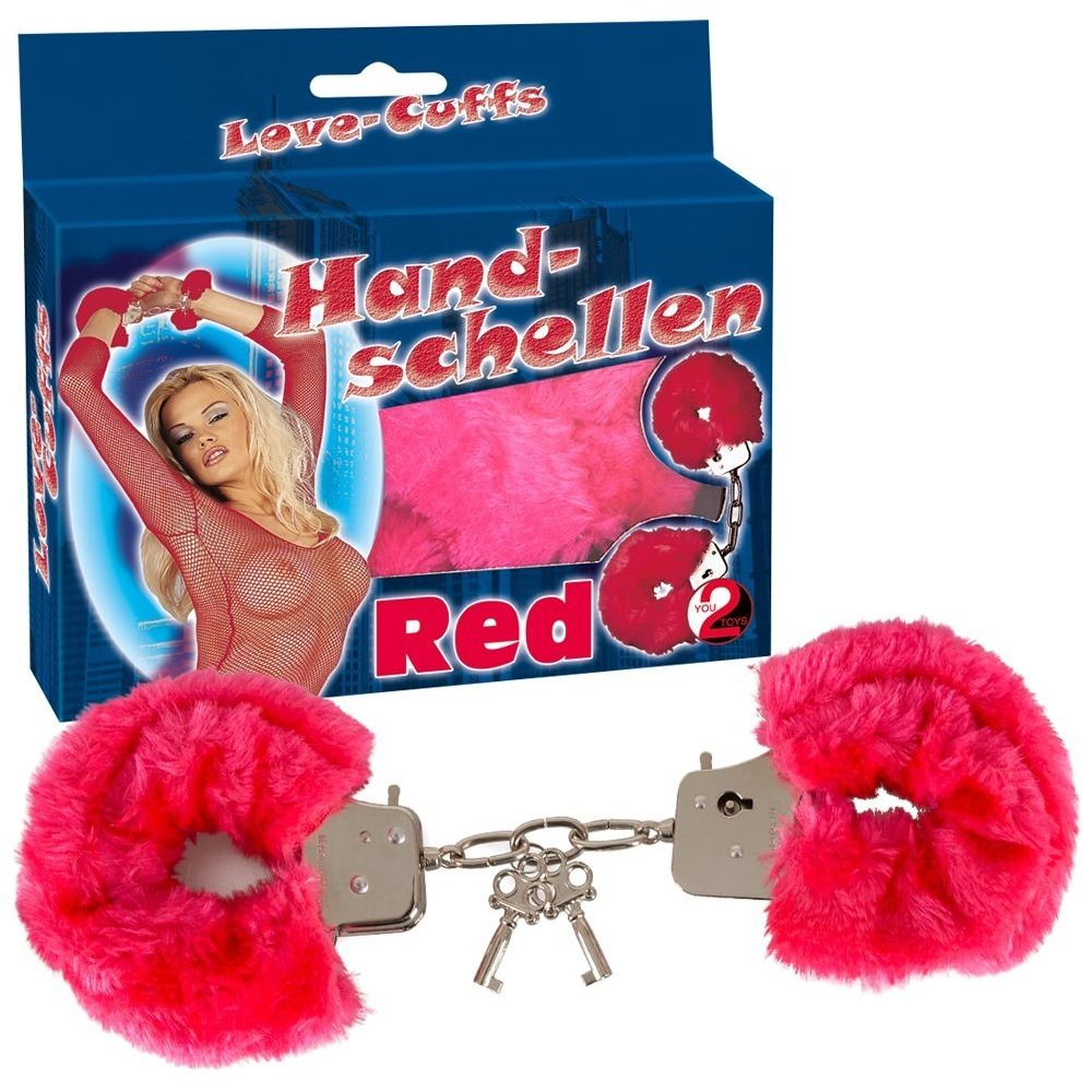 Купить малиновые меховые наручники love cuffs red Image