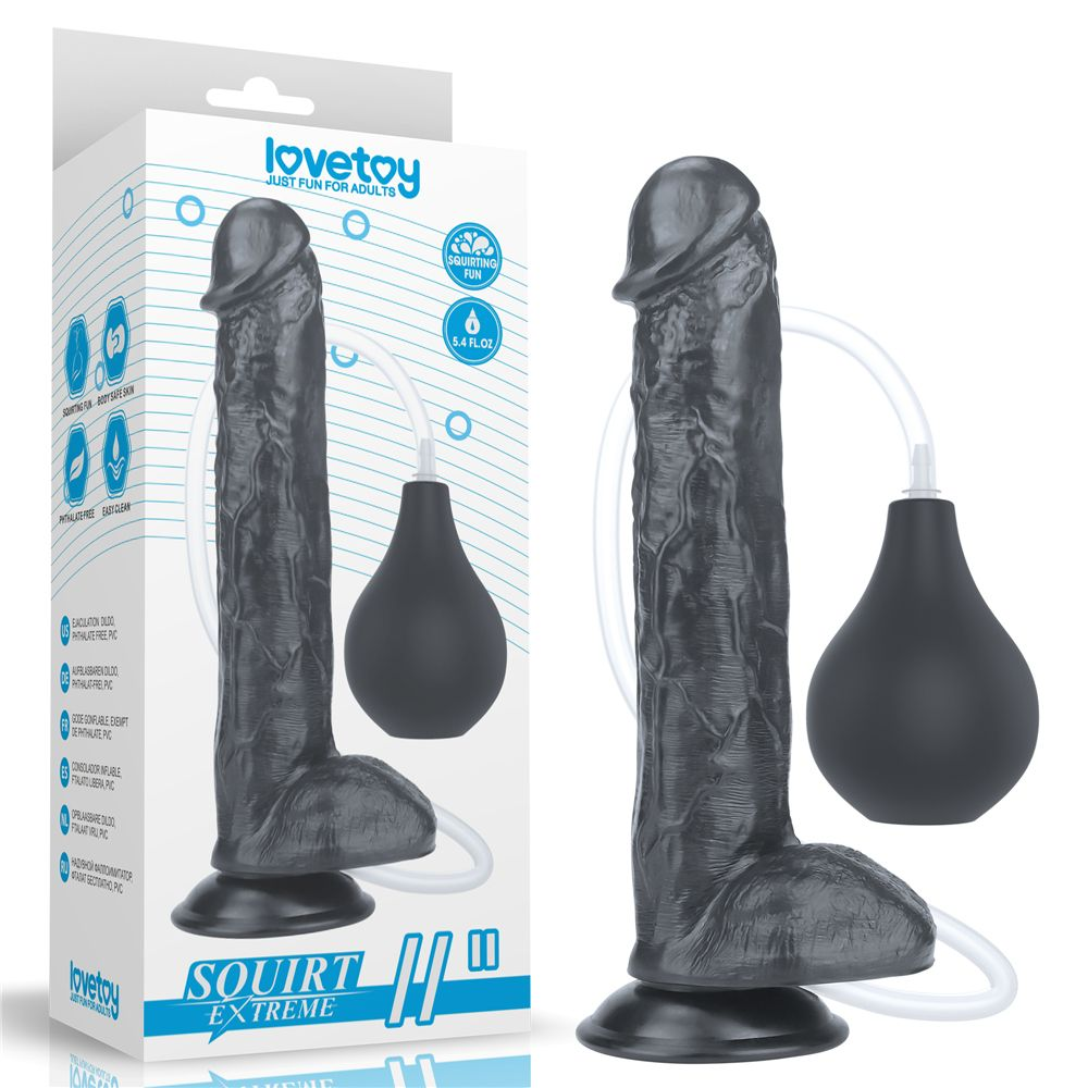 Купить черный фаллоимитатор-гигант с грушей 11 squirt extreme dildo - 27,5 см. Image