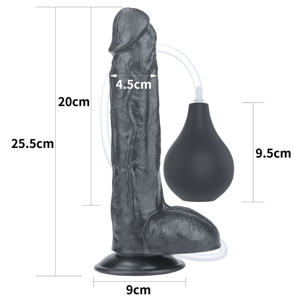 Купить черный фаллоимитатор-гигант с грушей 10 squirt extreme dildo - 25,5 см. Image