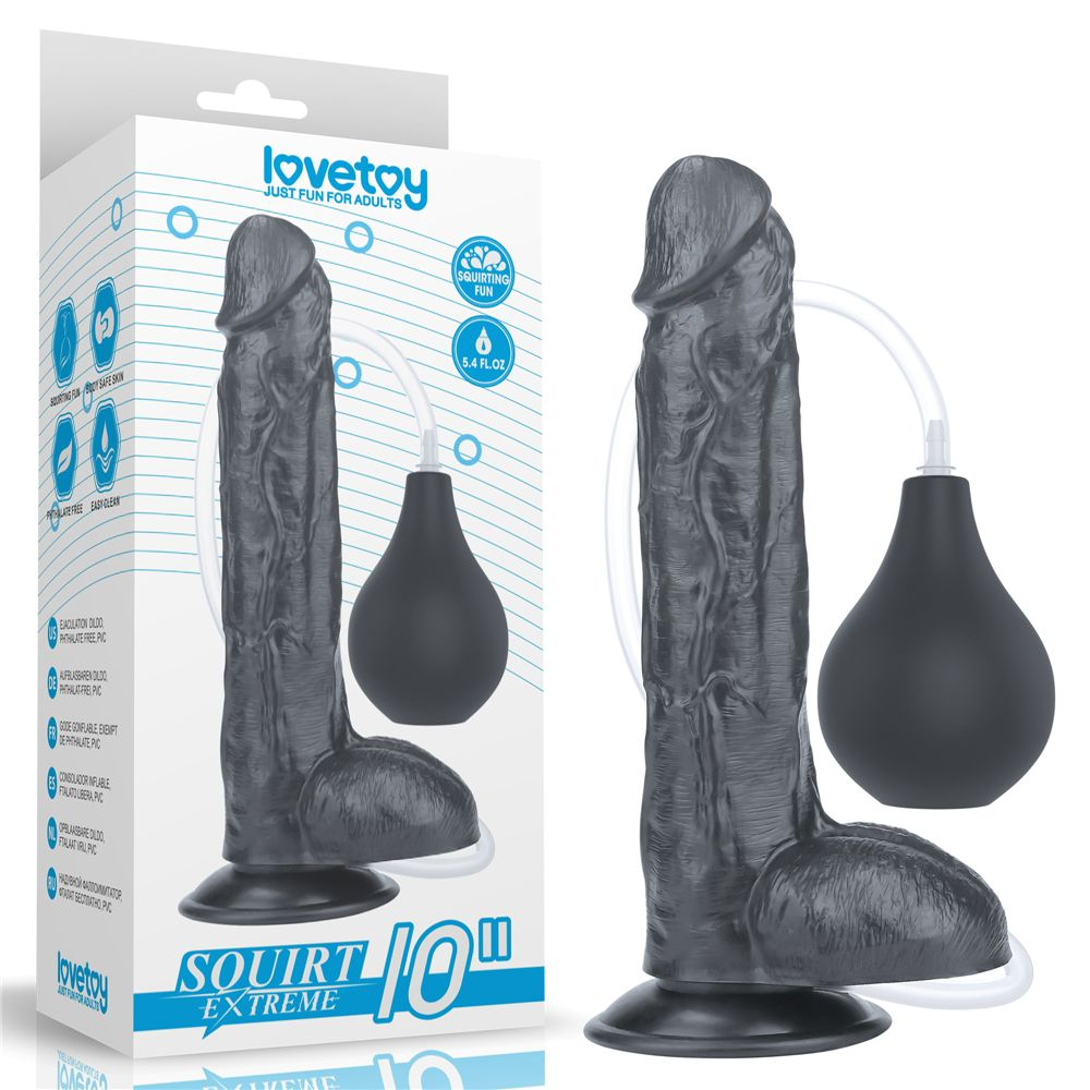 Купить черный фаллоимитатор-гигант с грушей 10 squirt extreme dildo - 25,5 см. Image