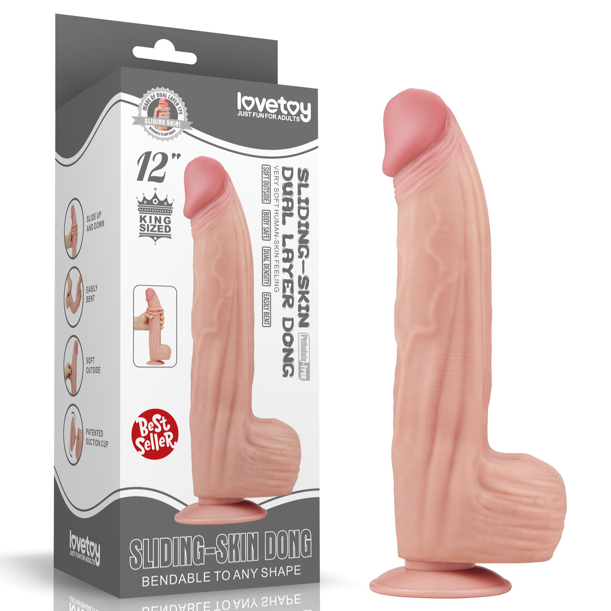 Купить телесный фаллоимитатор 12 king sized sliding skin dual layer dong - 31 см. Image