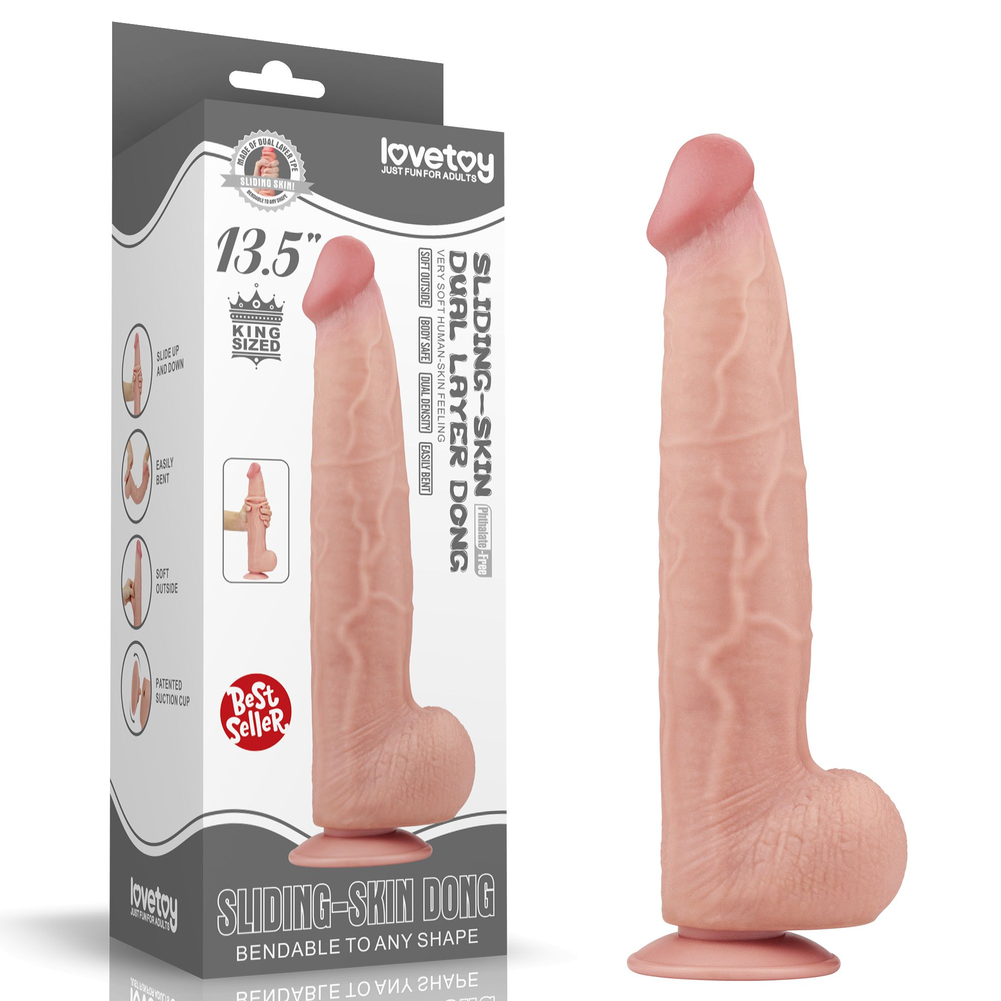 Купить телесный фаллоимитатор 13.5 king sized sliding skin dual layer dong - 34 см. Image