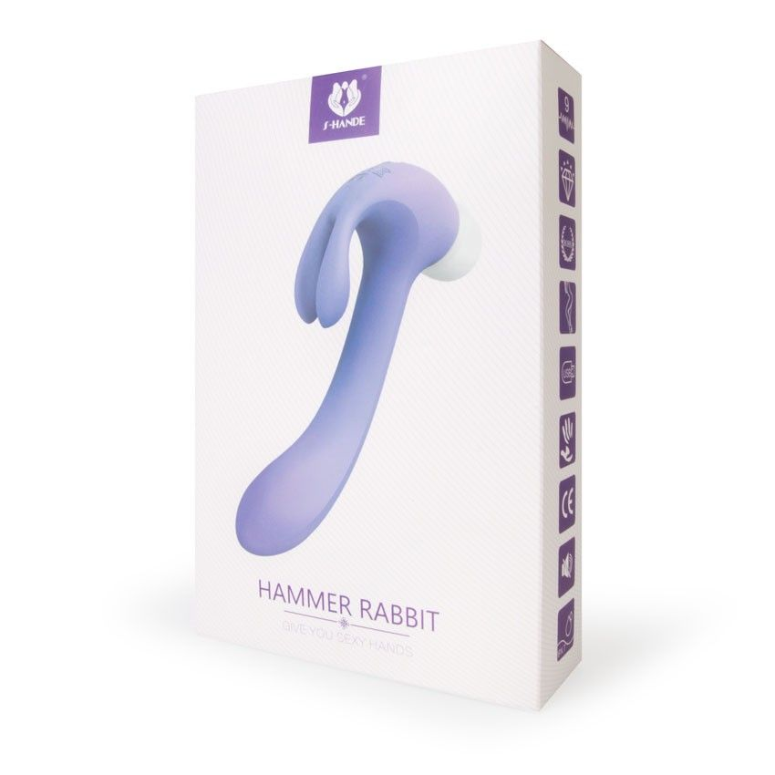 Купить сиреневый двусторонний вибромассажер hammer rabbit - 18,8 см. Image