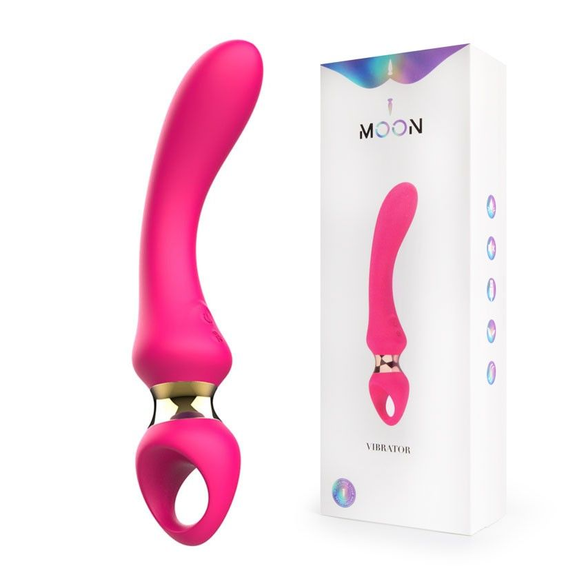 Купить розовый изогнутый вибромассажер moon vibrator - 21,1 см. Image