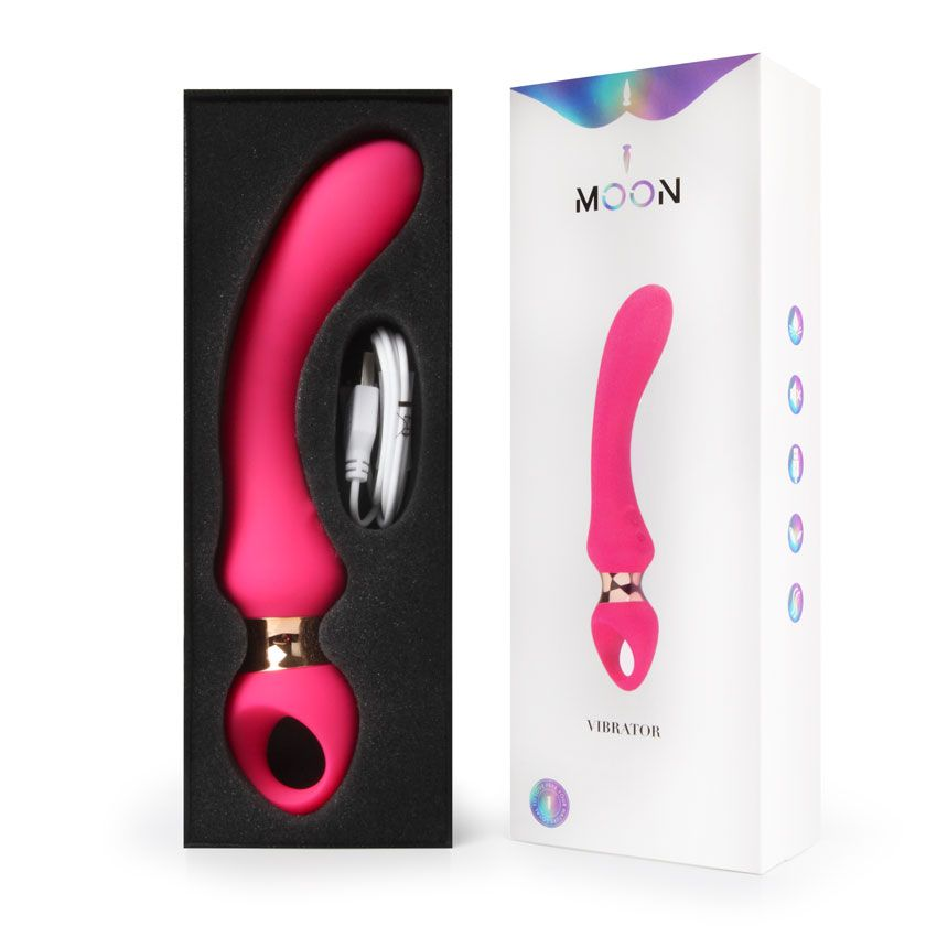 Купить розовый изогнутый вибромассажер moon vibrator - 21,1 см. Image