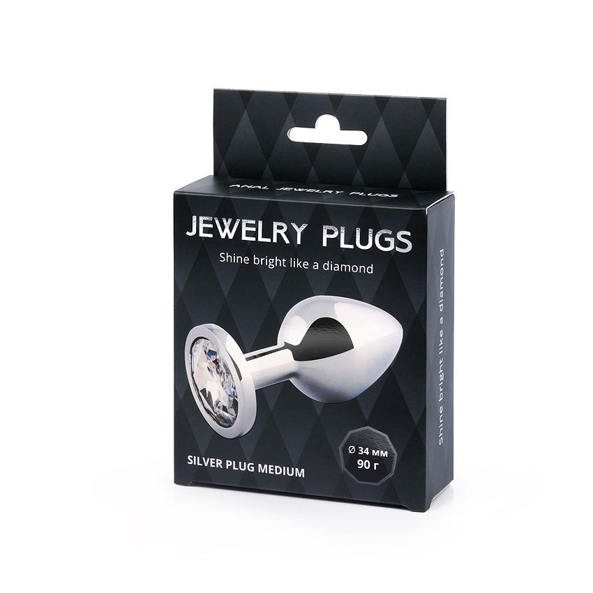 Купить анальная пробка silver plug medium с прозрачным кристаллом - 8,2 см. Image