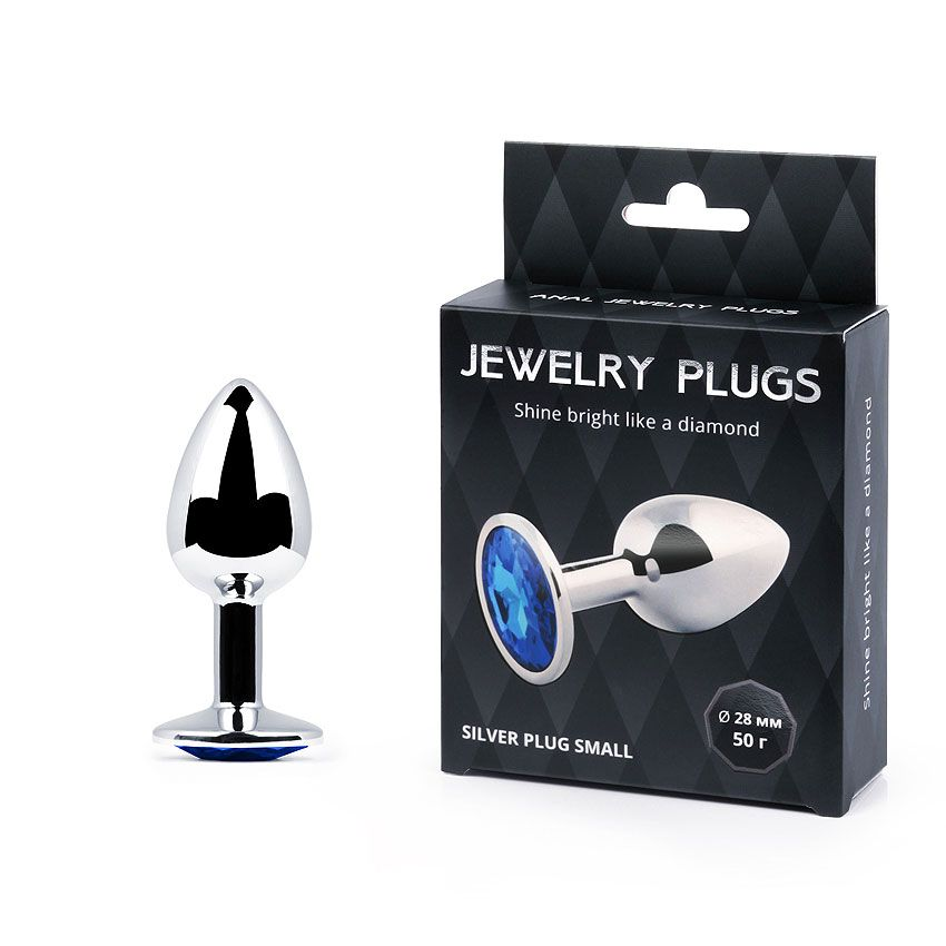 Купить анальное украшение silver plug small с синим кристаллом - 7,2 см. Image