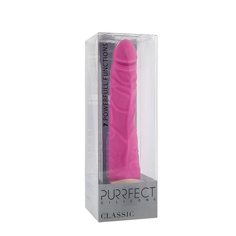 Купить розовый вибратор-реалистик с венками purrfect silicone classic 7.1inch pink  - 18 см. Image